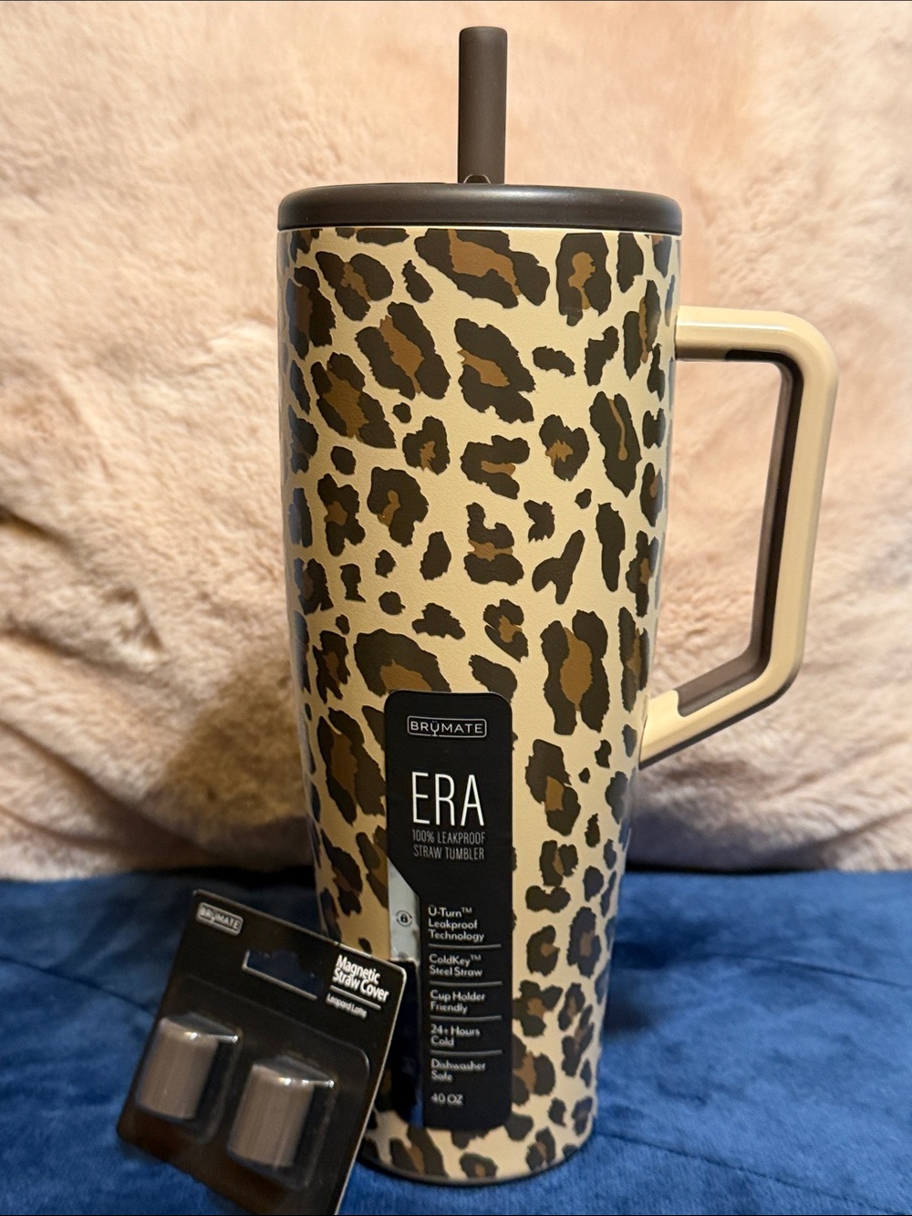 NEW Brümate Era 40oz Straw Tumbler with Magnetic Straw Toppers - Leopard Latte